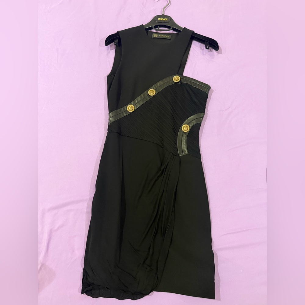Versace Black Mini Dress with Gold Details
